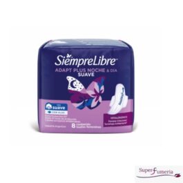 SIEMPRE LIBRE TOALLAS FEMENINAS ADAPT PLUS NOCHE 6 DIA CON ALAS TELA SUAVE 8 UNDS
