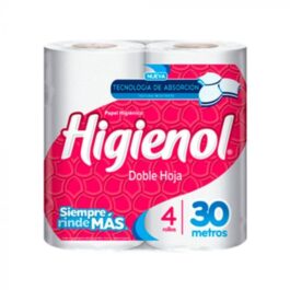 HIGIENOL PAPEL HIGIENICO  DOBLE HOJA 4 ROLLOS 30 MTS
