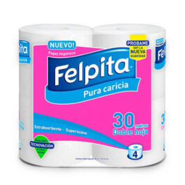 FELPITA PAPEL HIGIENICO PURA CARICIA EXTRABSORBENTE-SUPERSUAVE 4 ROLLOS DOBLE HOJA DE 30M X 10CM C/U